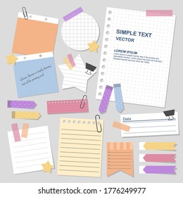 Set Of Blank Paper Notes With Elements For Decorate Planner, Notes, Memo, Vector, Illustration Design.
