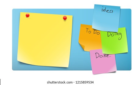 Set of blank paper notes on kanban board. Vector illustration isolated and can be use for any backgrounds. EPS10.