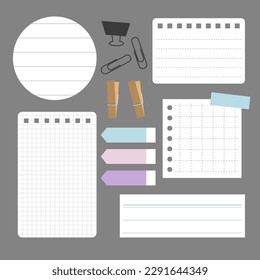 set of blank paper notes for write your planner, diary, journal book with element for decorate. flat vector, illustration design.