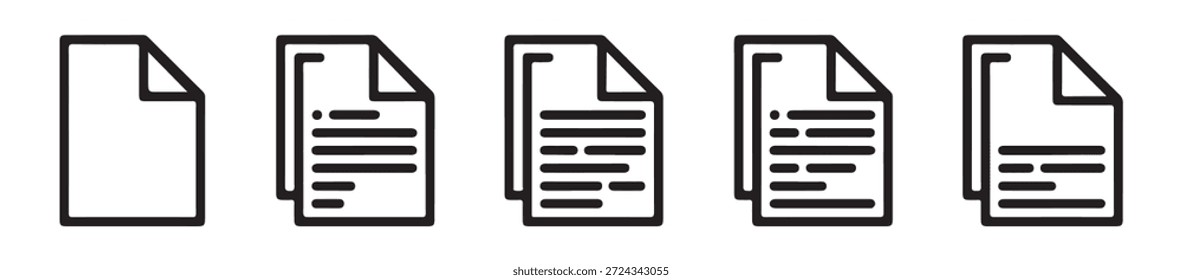 Satz leerer Papierseiten und Symbole für ausgefüllte Dokumente im Gliederungsstil für die Veröffentlichung von Storytelling und Verwaltung