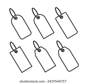 Set of blank paper price tag labels with cord vector illustration