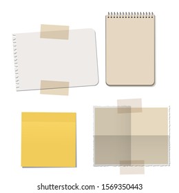 Set of blank papers, sticker and notebook, isolated on white background