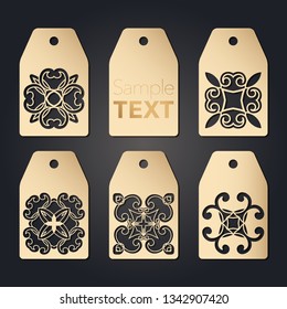 Set of blank paperwork paper tags, labels, stickers for laser cutting. Separate elements of various forms. Flat design. Vector illustration.