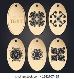 Set of blank paperwork paper tags, labels, stickers for laser cutting. Separate elements of various forms. Flat design. Vector illustration.