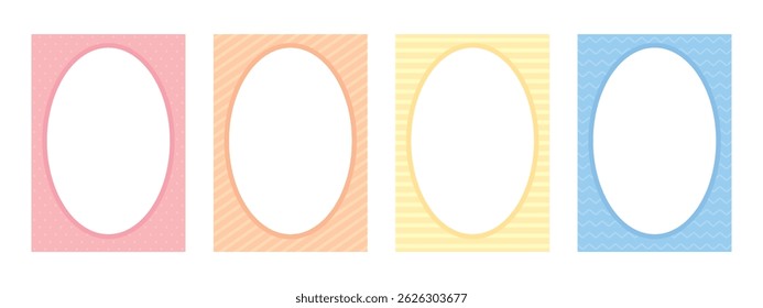 Set of Blank Pastel Patterned Oval Decorative Border Frame Background – Flat Design Illustration