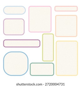 Set of blank pastel scalloped labels and frames for decoration, scrapbooking or tags. Hand drawn vector illustration for social posts, notes or digital designs.