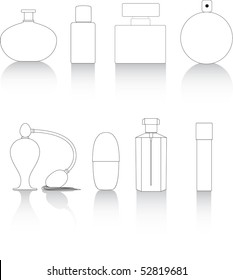 Conjunto de frascos de perfume blanco, hidratante y maquillaje