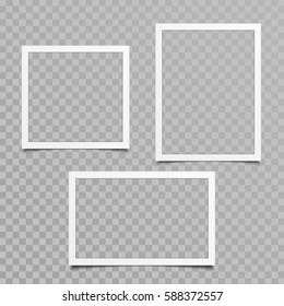Set of blank photo frames with shadow effects isolated on transparent background. Vintage photos (frame) for your picture. Vector illustration in realistic style. EPS 10.