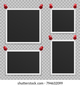 Set of blank photo frames with shadow, with buttons. Isolated on white background. Empty template for photography and picture.
