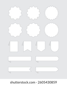 Set of Blank Plain Banners Bookmarks and Round Labels - Flat Design Illustration