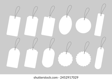  Set of blank plain white price tag. Flat vector illustration.