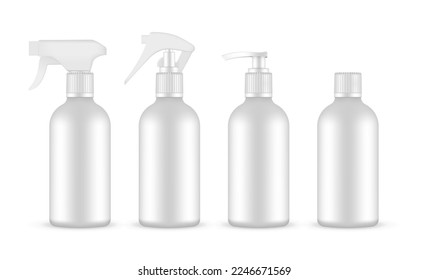 Set of Blank Plastic Bottles With Sprayer and Pump, Isolated on White Background. Vector Illustration