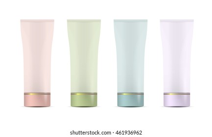 Set of Blank plastic tubes for cosmetics. Realistic vector illustration
