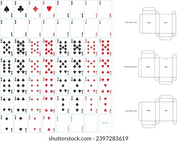 Set of blank playing cards and package template for design and print. Size 89mm x 63.5mm