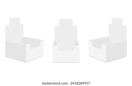 Set Of Blank POS DIsplay Boxes, Front, Side View, Isolated On White Background. Vector Illustration