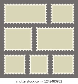 Set of blank postage stamps of different sizes on dark background. Vector illustration