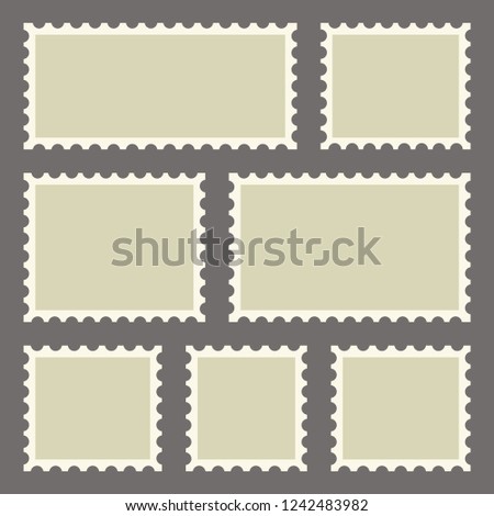 Set of blank postage stamps of different sizes on dark background. Vector illustration