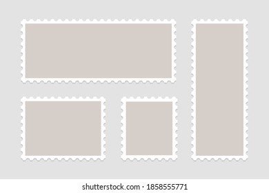 Set of blank postage stamps. Frames of postage stamps for mail envelopes. Vector.