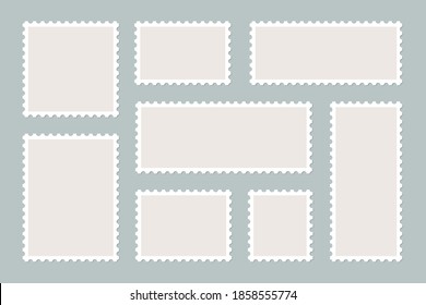 Set of blank postage stamps. Frames of postage stamps for mail envelopes. Vector.