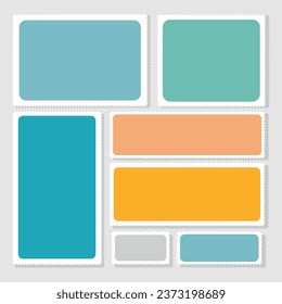 Conjunto de sellos postales en blanco en el fondo de la luz