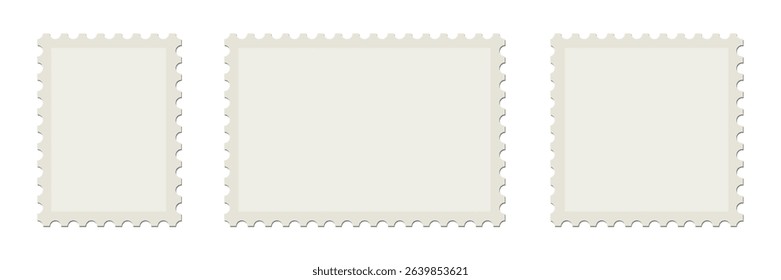 Set of blank postage stamps. Blank postage postmark. Empty mail delivery template.