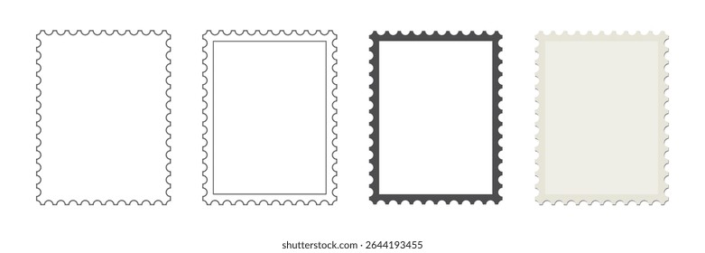 Set of blank postage stamps. Blank postage postmark. Empty mail delivery template.
