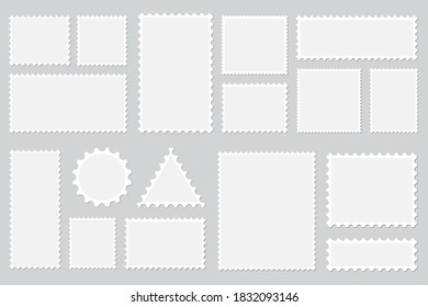 Set of blank postage stamps with shadow