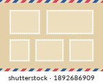 Set blank postage stamp.Toothed border mailing postal sticker template. Vector graphic desig.