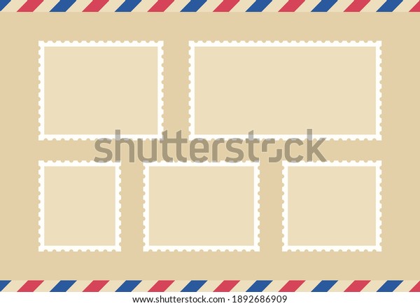 Set blank postage stamp.Toothed\
border mailing postal sticker template. Vector graphic\
desig.
