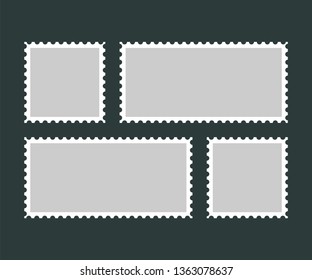 Set of blank postege stamps isolated on grey background. Mail stamps in different sizes in flat style. EPS 10
