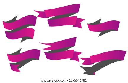 set of blank purple modern 3d ribbon web banner sticker label element illustration design vector