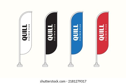 Set of Blank Quill Promo Flags, Vector Template. Collection of Minimalistic Feather Promotional Bow Flags for Events.