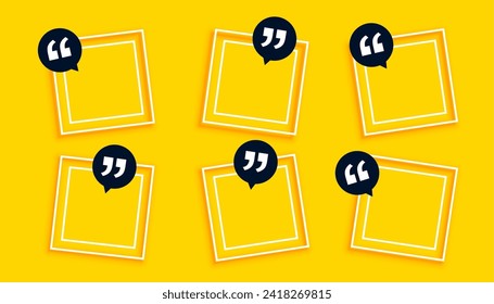 set of blank quotation box icon for review or comment vector