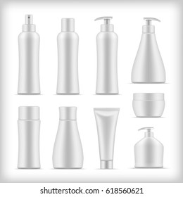 Set of blank realistic cosmetic packaging collection ready for branding and your design isolated vector illustration template