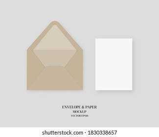 Set of blank realistic envelope and paper mockup. Mockup vector isolated. Template design. Realistic vector illustration.