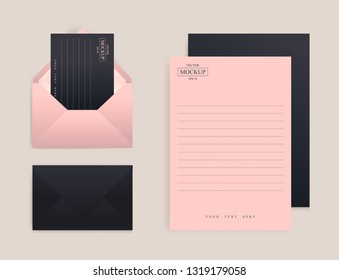 Set of blank realistic envelopes with a sheet of paper. Vector illustration
