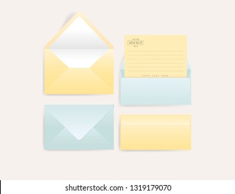 Set of blank realistic envelopes with a sheet of paper. Vector illustration