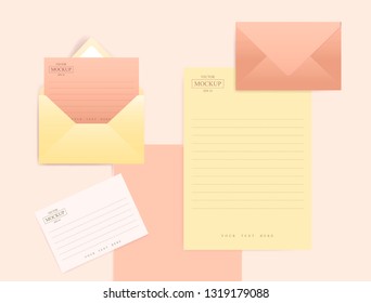 Set of blank realistic envelopes with a sheet of paper. Vector illustration