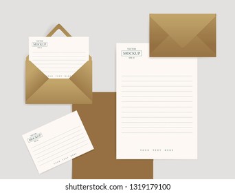 Set of blank realistic envelopes with a sheet of paper. Vector illustration