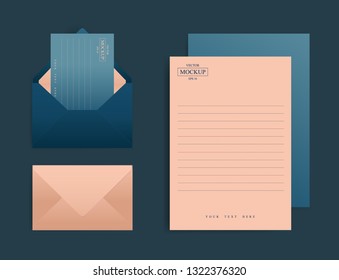 Set of blank realistic envelopes with a sheet of paper. Vector illustration