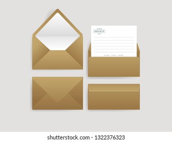 Set of blank realistic envelopes with a sheet of paper. Vector illustration