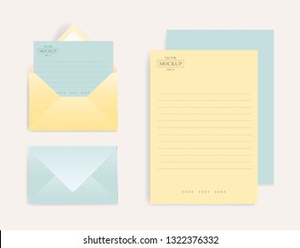 Set of blank realistic envelopes with a sheet of paper. Vector illustration