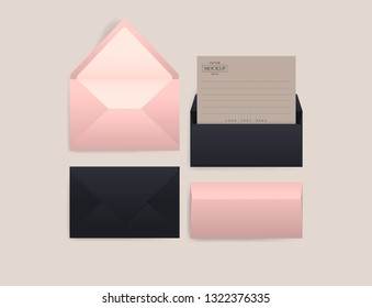 Set of blank realistic envelopes with a sheet of paper. Vector illustration