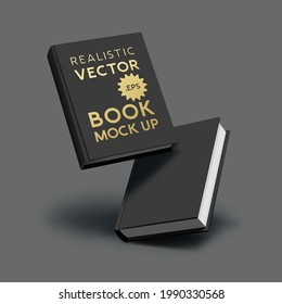 A set of blank realistic mock up black hardcover books with shadows. Branding and marketing vector illustration.