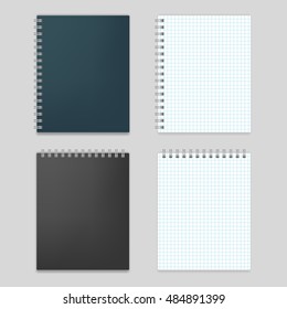 Set of blank realistic spiral squared notebooks mockup