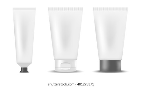 Set of blank realistic tubes of cream. Mock up, cosmetic package 