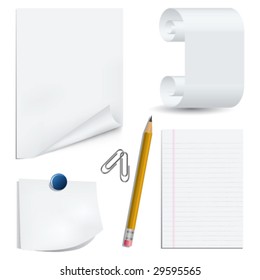 Set Of Blank and Realistic Vector Stickers & Papers With Other Office Elements.