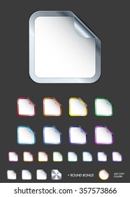Set of blank rectangle realistic labels with rounded corners. Vector illustration. 
