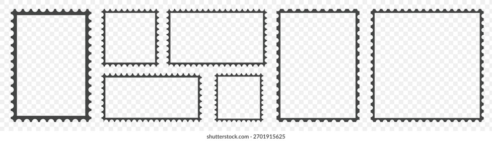 Set of blank rectangle and square postage stamp vector icons. Postage stamp set. Mockup postage stamps. Blank postage stamp borders templates.