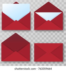 Set of blank red color realistic envelopes mockup